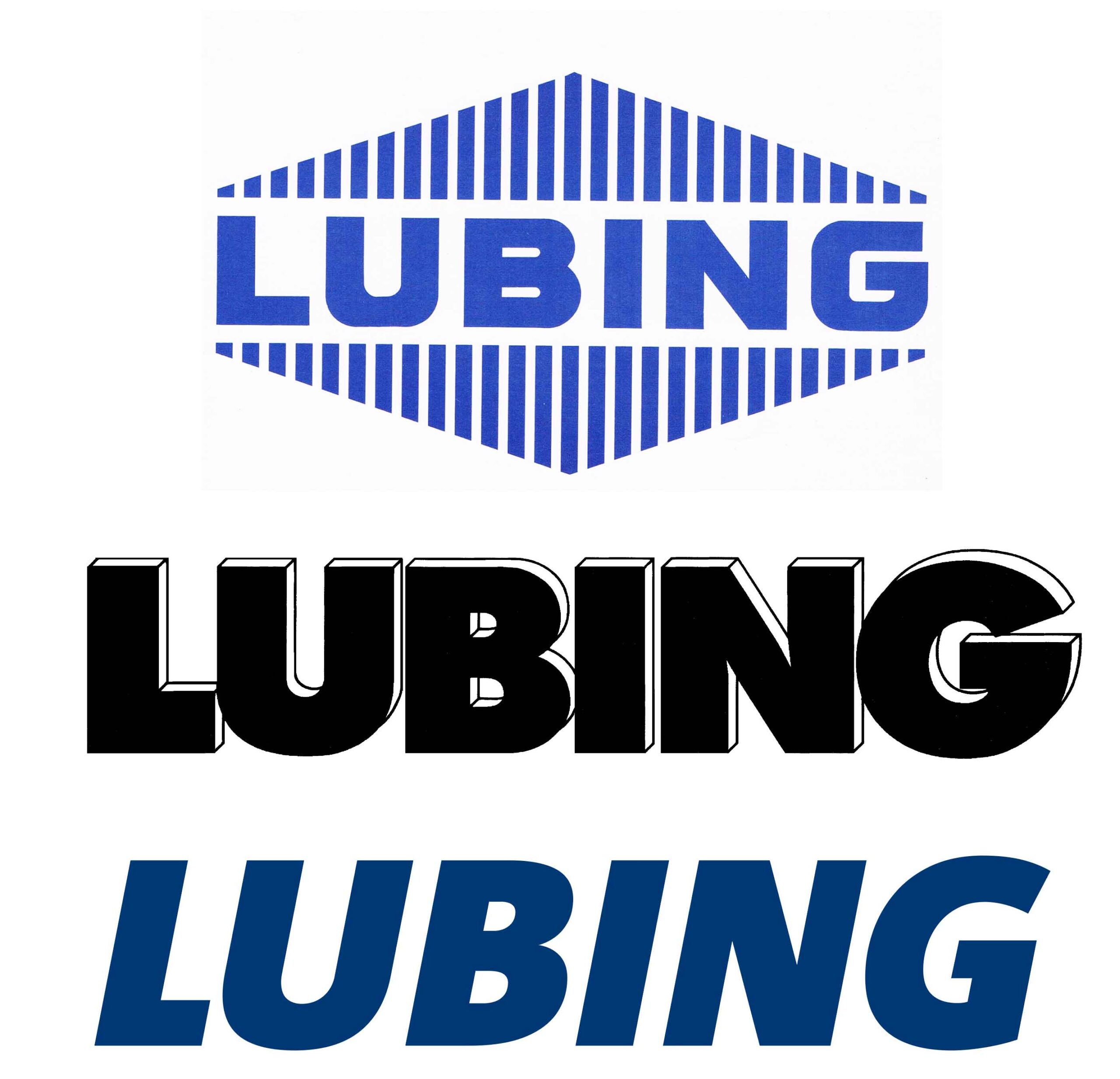 Metamorphosis of the LUBING logo: In the 1980s, the original rhombus was replaced by modern 3D effects. Today, a simple, dynamic LUBING lettering characterizes the external presentation.